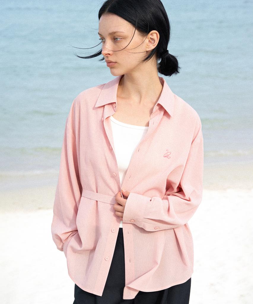 Myuleus Summer Striped See-Through Shirt (Imported Fabric) [Peach]