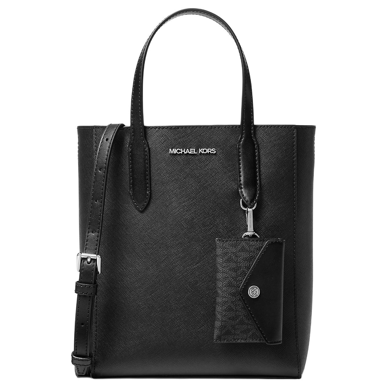 

Michael Kors Mk Vincent Design Snap Closure Leather Tote Bag Small Women handbags Black 35F4S2VT5T-BLACK Basic Set (Bag)