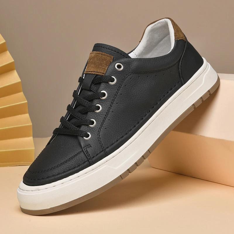 Fashion Genuine Leather Casual Shoes Men Sneakers Men's Vulcanized Shoes New Trend Comfort Skateboard Footwear Non-Slip Men's Shoes