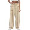 Women's Wide Leg Pants With High Waisted Straight Leg And Spliced Pocket Casual Pants