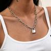 European & American Street Fashion Hip Hop Lock Pendant Necklace - Punk Style Thick Chain for Women