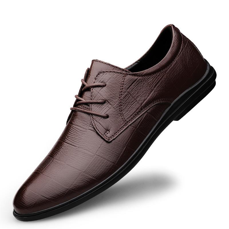 Men s Embossed Plaid Leather Low-Top Casual Formal Shoes with Soft Sole and Round Toe. 46 коричневый