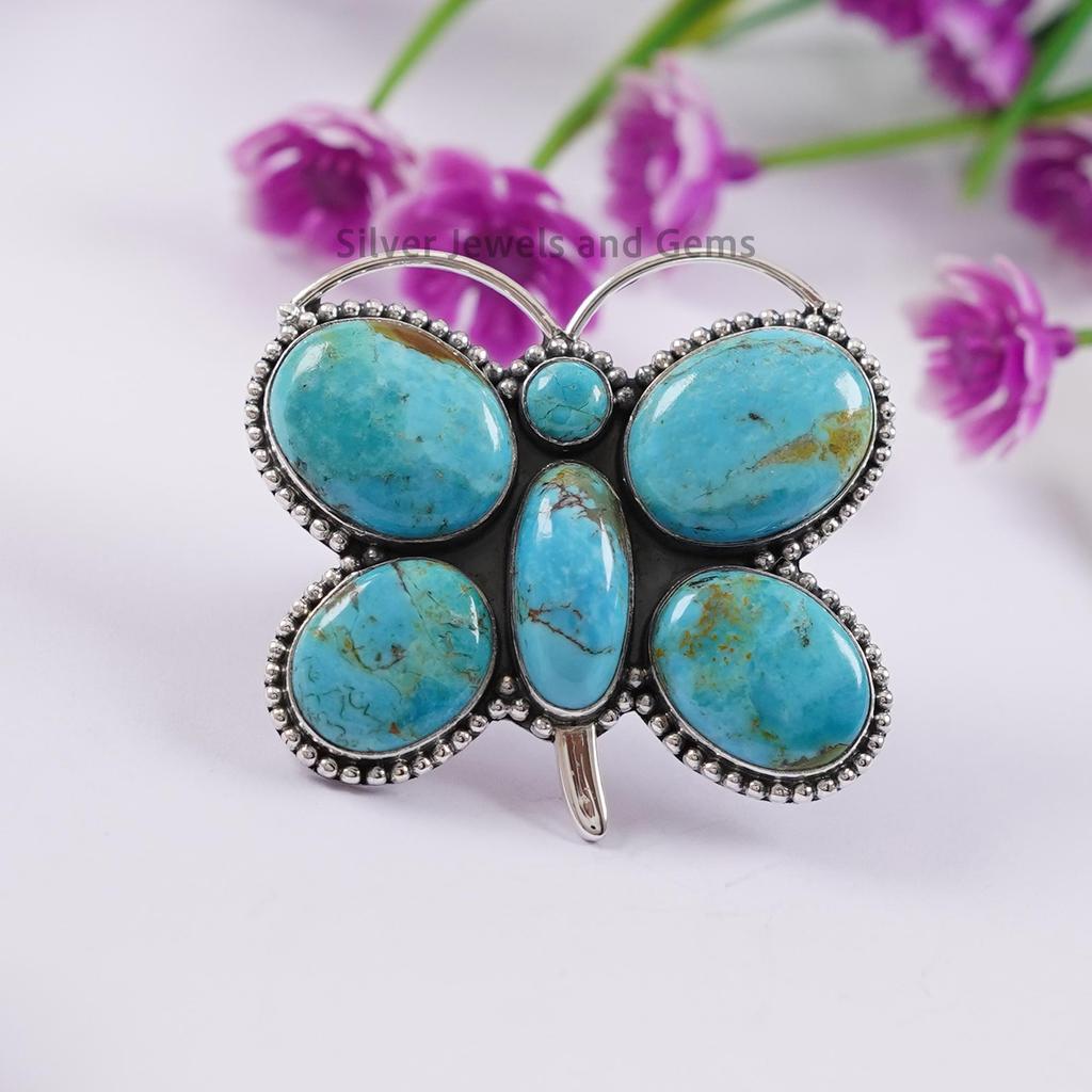 Natural Turquoise Butterfly Ring, Multi Stone Ring, 925 Sterling Silver Ring, Designer Ring, Anniversary Ring, Arizona Turquoise Ring