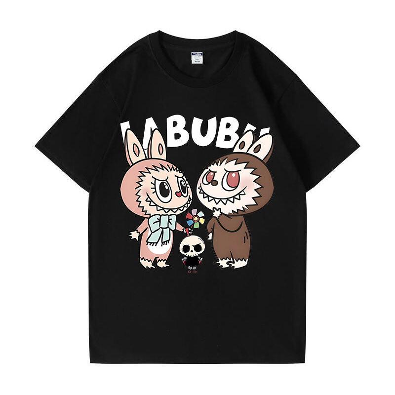 Beige T-shirt summer Labubu clothes printed short-sleeved cartoon top