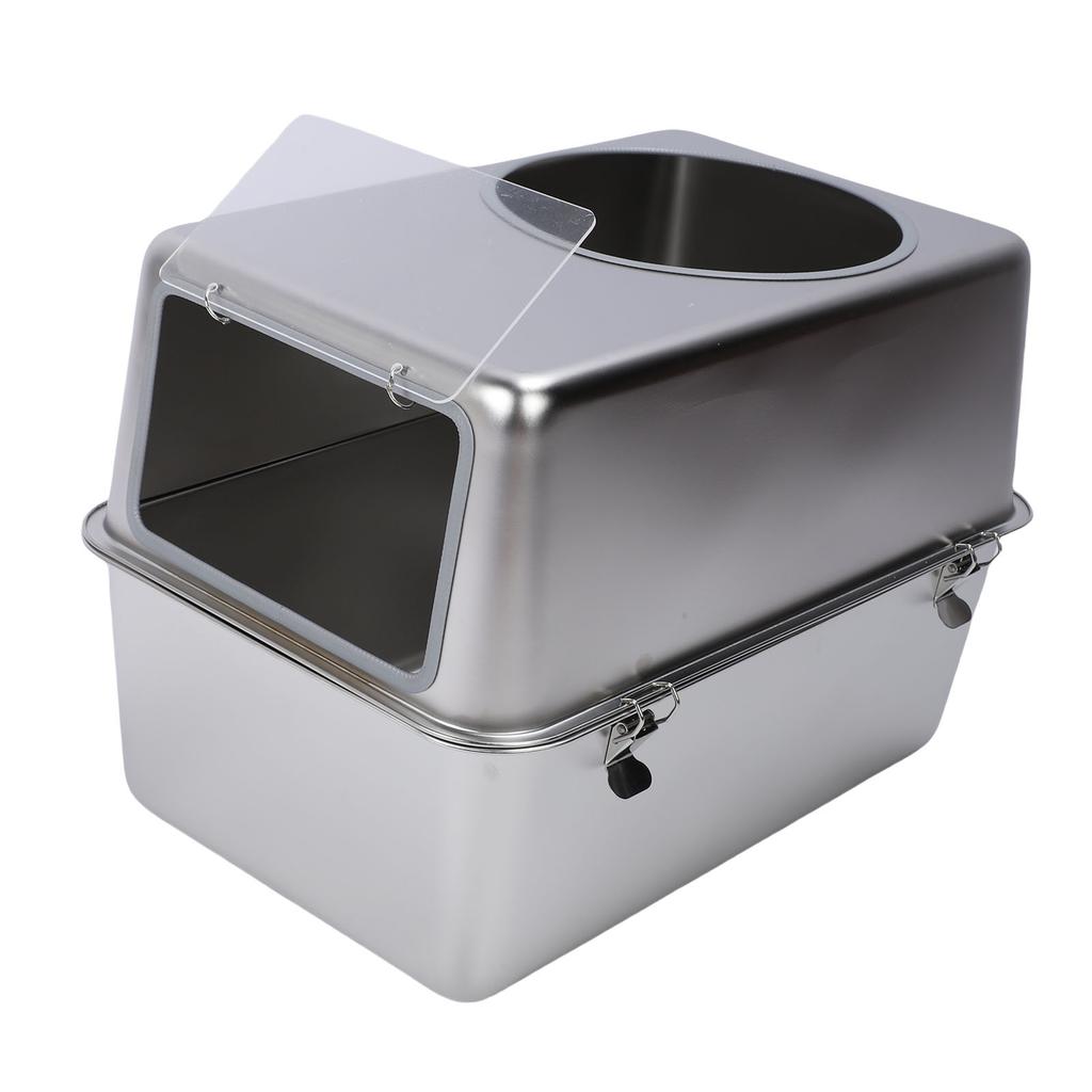 Geschlossene Edelstahl-Katzentoilette mit Deckel Metall-Katzentoilette Hohe Seite Einstieg von oben Geruchskontrolle