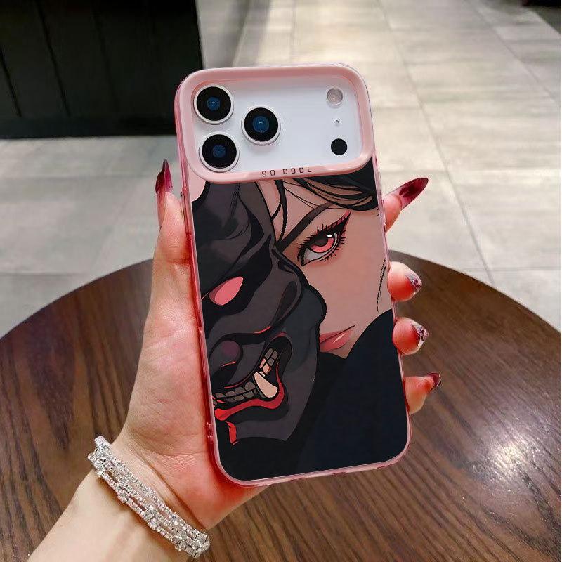 Silver Cartoon Masked Girl Phone Case for iPhone 17, 16 Pro Max, 15 Pro, 14, 13