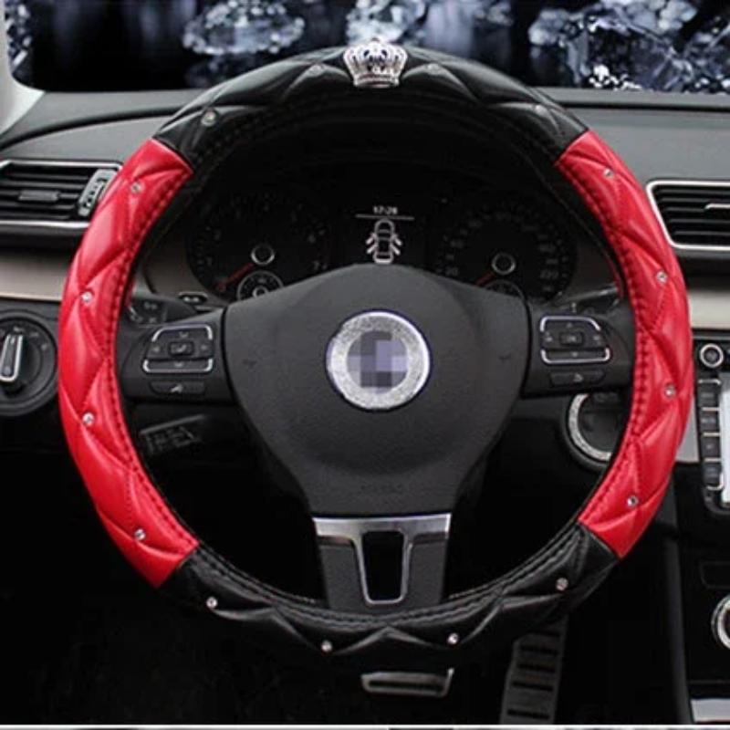 

Кожаный универсальный чехол на руль автомобиля, 38 см, с бриллиантами, чехол на руль автомобиля, женские аксессуары для стайлинга автомобилей красный