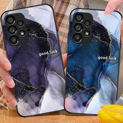 Musterfarbe Marmor für Samsung Galaxy S 8 9 10 20 Plus 21 FE 22 23 24 Ultra S7 Edge Schwarz Gehärtetes Glas Handyhülle Hartschale
