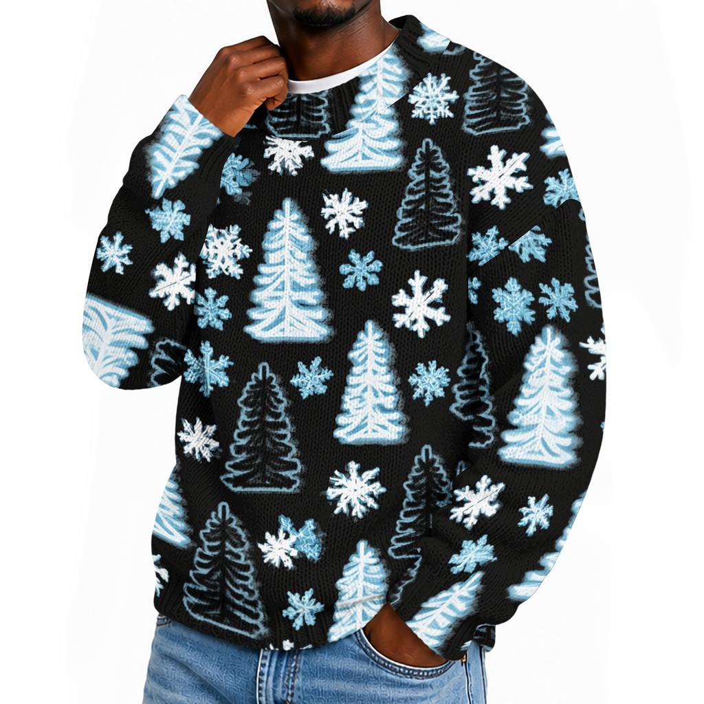 Men's Neck Knit Sweater with Christmas Print for Fall Winter Holiday