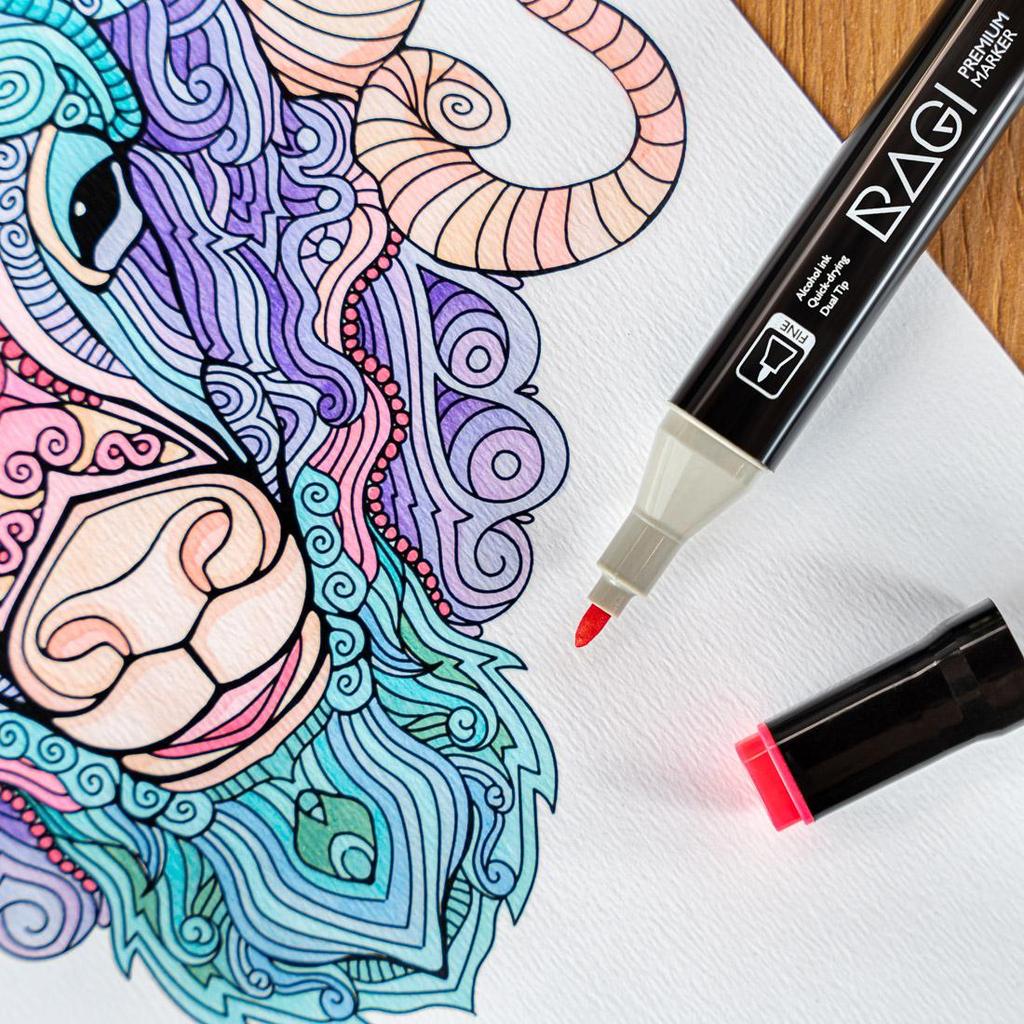 RAGI Alcohol Markers 168 Double-sided Felt-tip Pens, Dual Tip, Professional Artistic Drawing Set