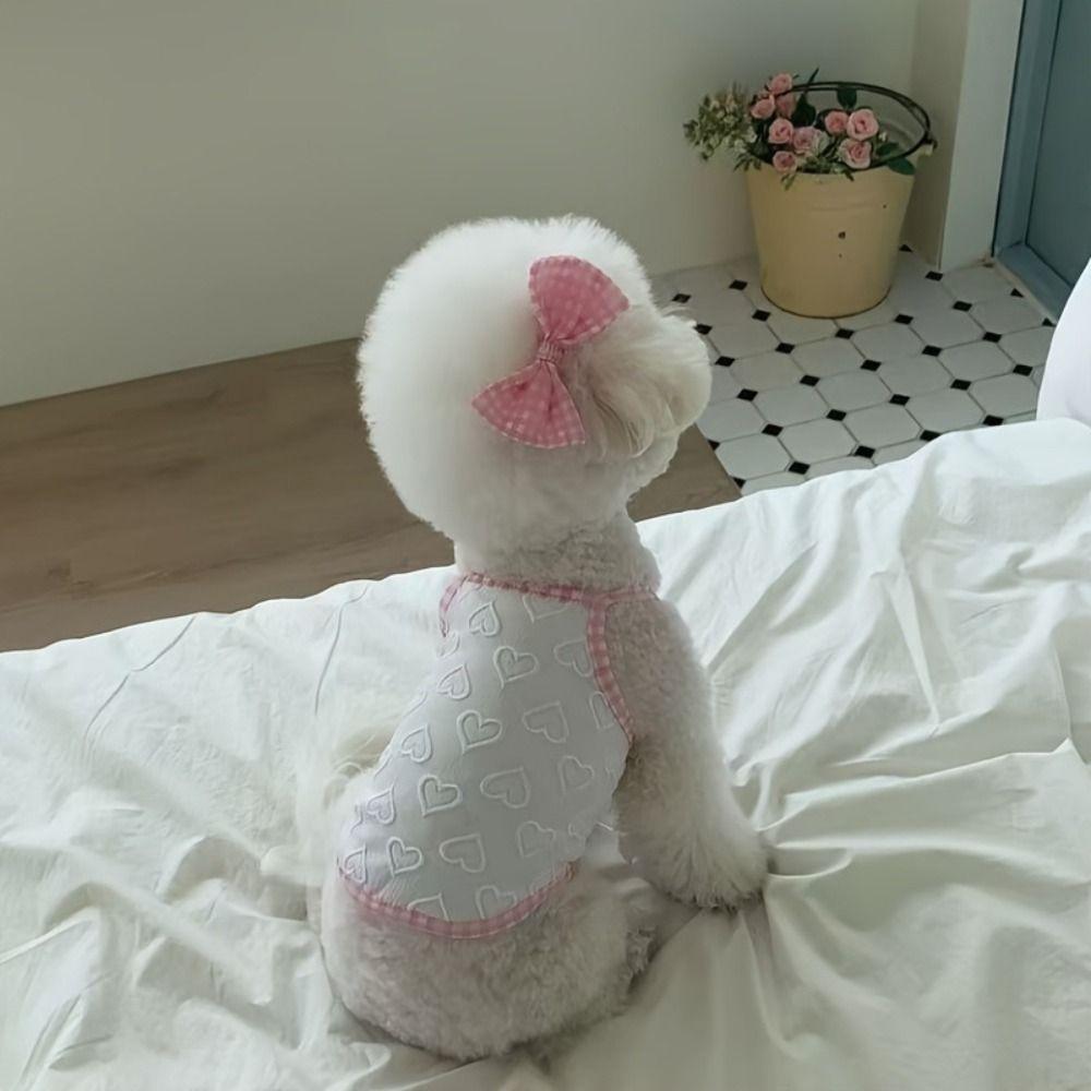 Breathable Summer Puppy Clothes Bow Clip Dog Clothing with Bow Clip Cute Dog Vest Girls Pet