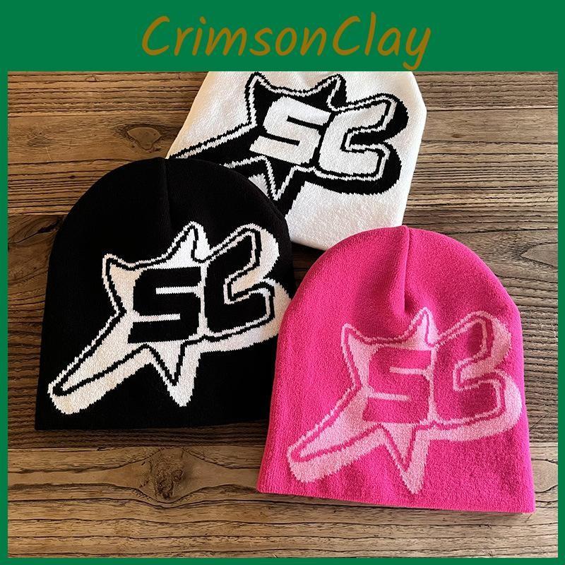Sc Alphabet Pattern Acrylic Beanie Knit Hat Unisex Warm Hat For Outdoor Use