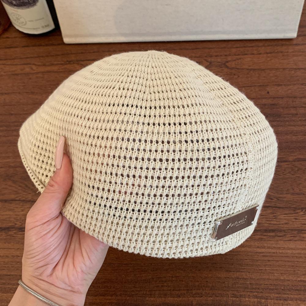 Breathable Weave Hat Vintage Crochet Knitted Cap Brimless Cap Hollowed Out Beret Hat  Beach