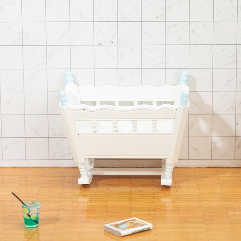 1:12 Scale Dollhouse Miniature Wooden Furniture Set Kids Room Scene Cradle Rocking Horse Walker In Pink Or Blue