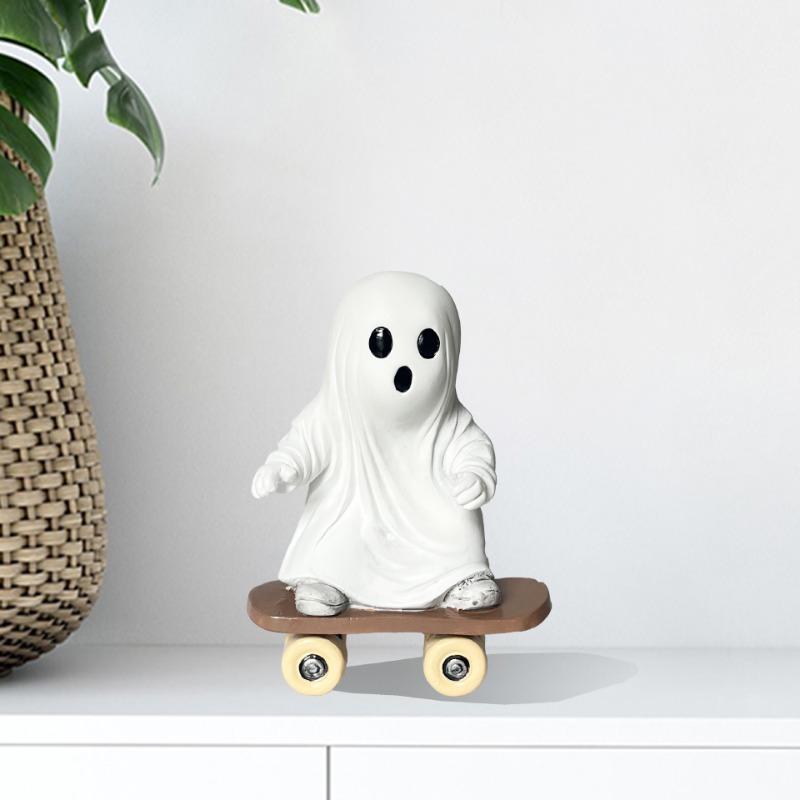 New Halloween Skateboard Ghost Statue Home Office Desktop Decoration Creative Funny Resin Ornament