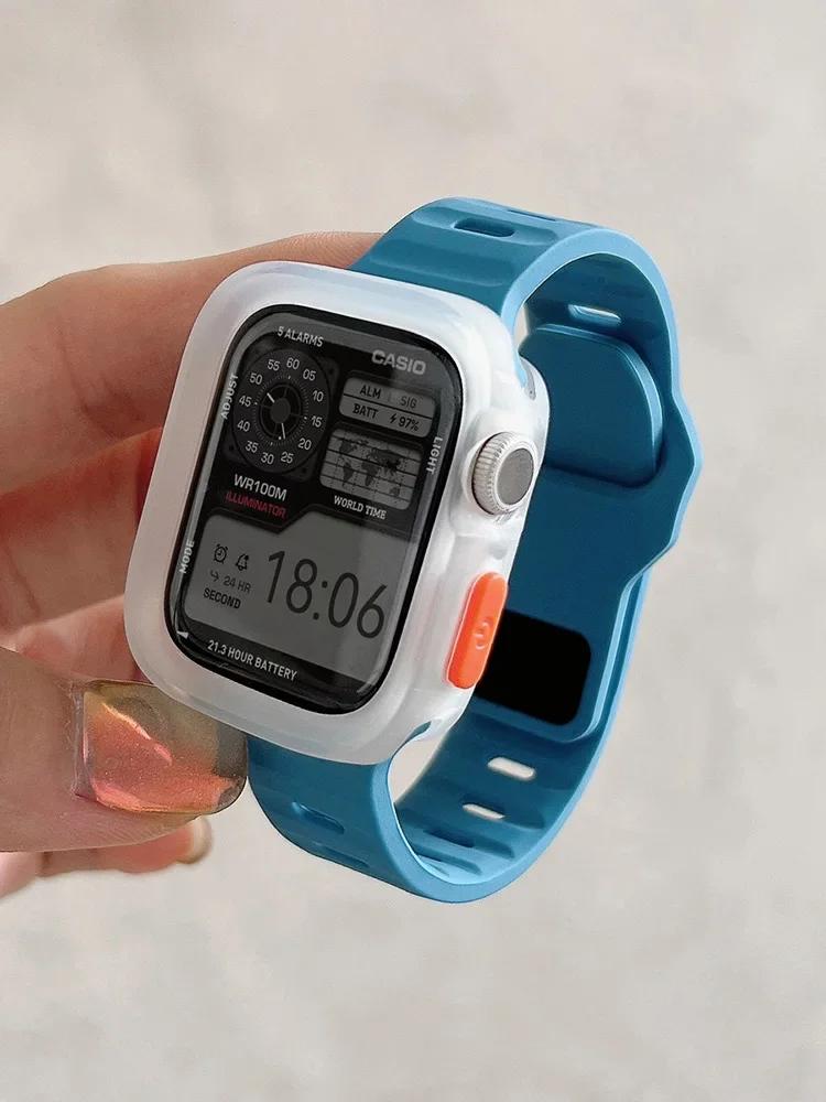 Candy Silicone Case+Strap For Apple Watch Series 9 45mm Band 8 7 41mm SE 6 5 4 44mm 40mm Rubber Correa Strap Iwatch Ultra 2 49mm