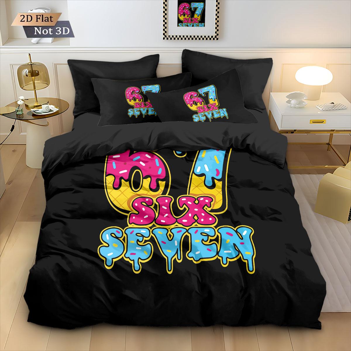 

3pcs six seven black printed coreless down comforter set, comfortable bedroom, dormitory bedding decoration, machine washable 135x200cm-EU-Single&set
