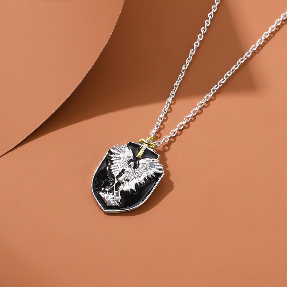 Personalized Dripping Oil Men'S Brand Lettering Pendant Retro Knight Wings Shield Pendant Necklace