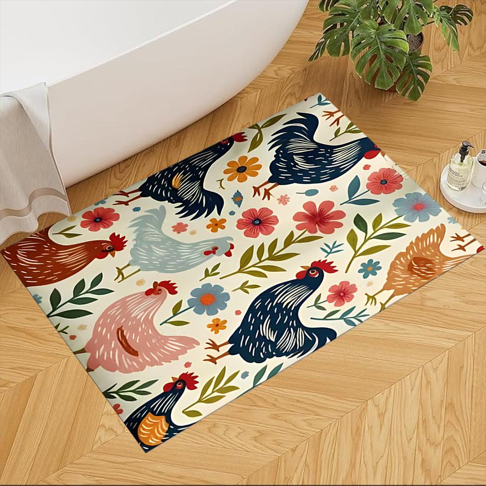 Colorful Chicken Art Pattern Non-Slip Home Carpet Design for Office Decor Living Room Bedroom Gift