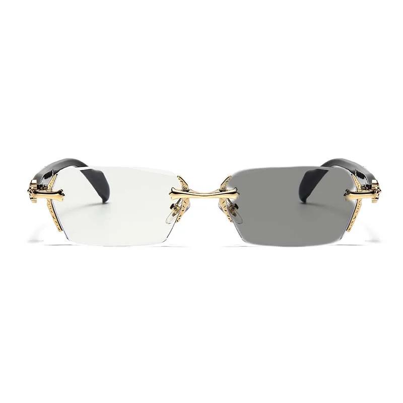 New Fashionable Frameless Photochromic Womens Myopia Glasses Neutral Metal Frame HD Anti Blue Light
