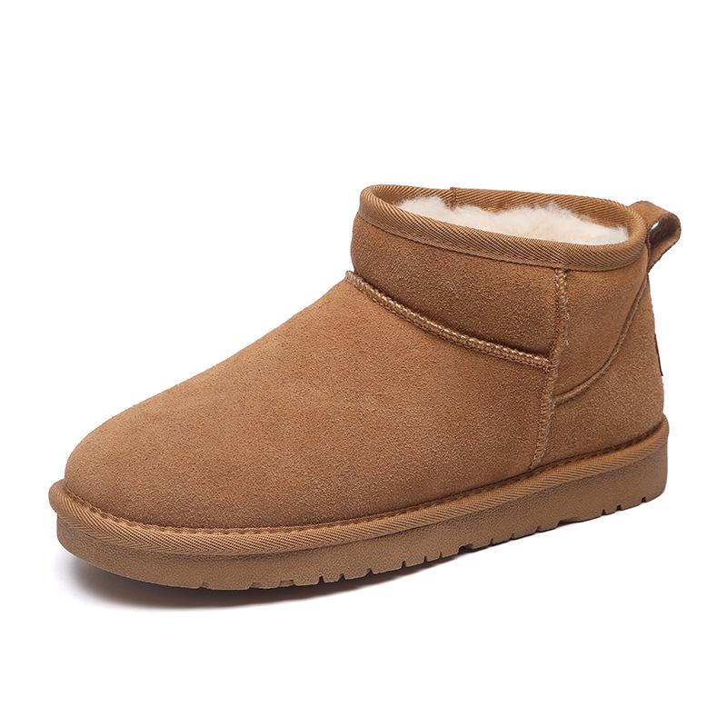 Unisex Genuine Leather Thick-Soled Snow Boots - Versatile Winter Warm Short Boots for Women and Couples