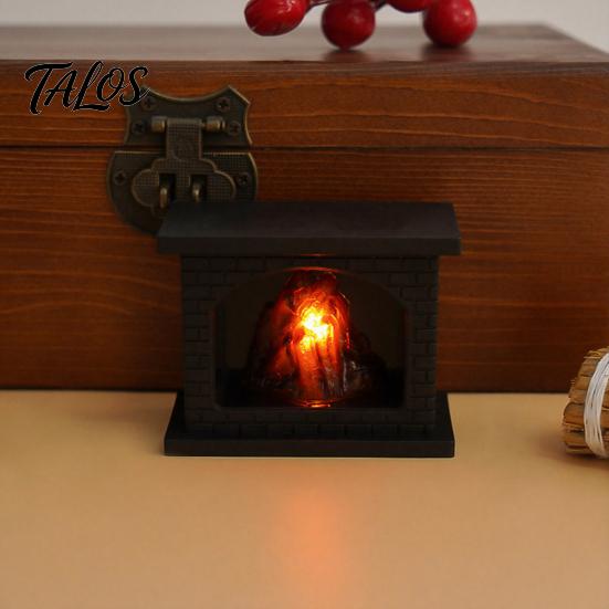 Mini Model House Furnishings Retro Simulated Fireplace Night Light, LED Flickering Flame Lamp, Cozy Atmosphere Miniature Scenes Accessories Lights for