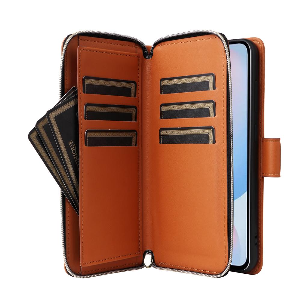 Pro Samsung Galaxy A36 5G Pouzdro 9 přihrádek na karty Kapsa na zip Kryt telefonu z PU kůže s popruhem na zápěstí