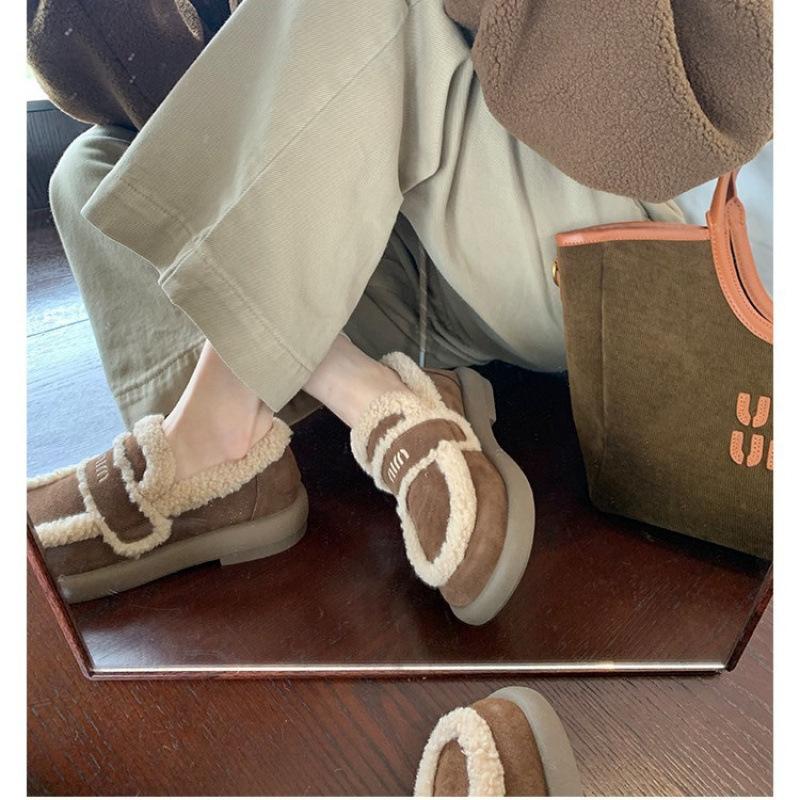 Autumn and Winter New Lazy One-pedal Cotton Shoes Versatile Thick-soled Piled Thickened Fluffy Single Shoes Women