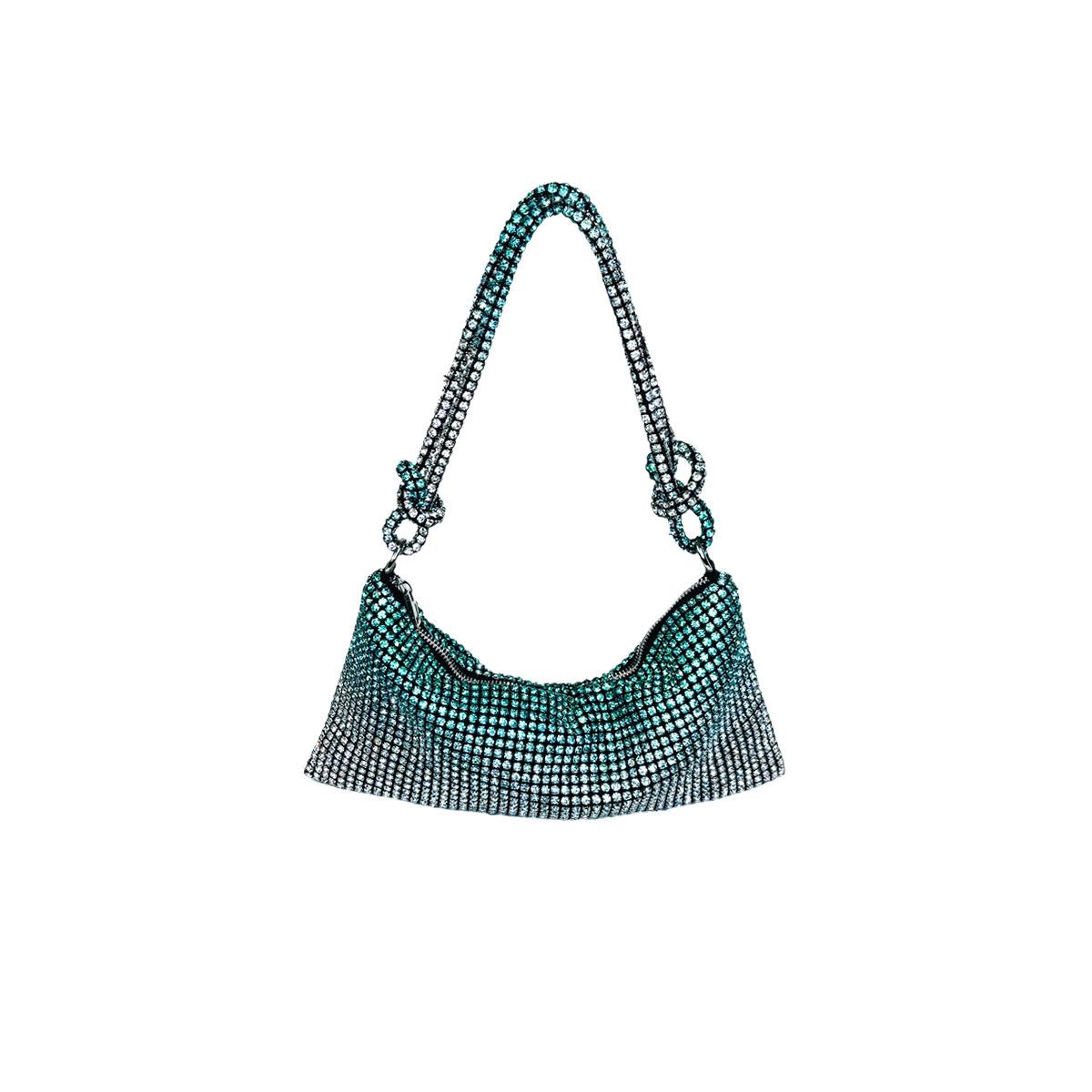 

Сумка для подмышки ручной работы с бриллиантами, женская, супер яркая, завязанная, сумка-мешок, знаменитая, легкая, роскошная, сумка для ужина подмышкой зелёный