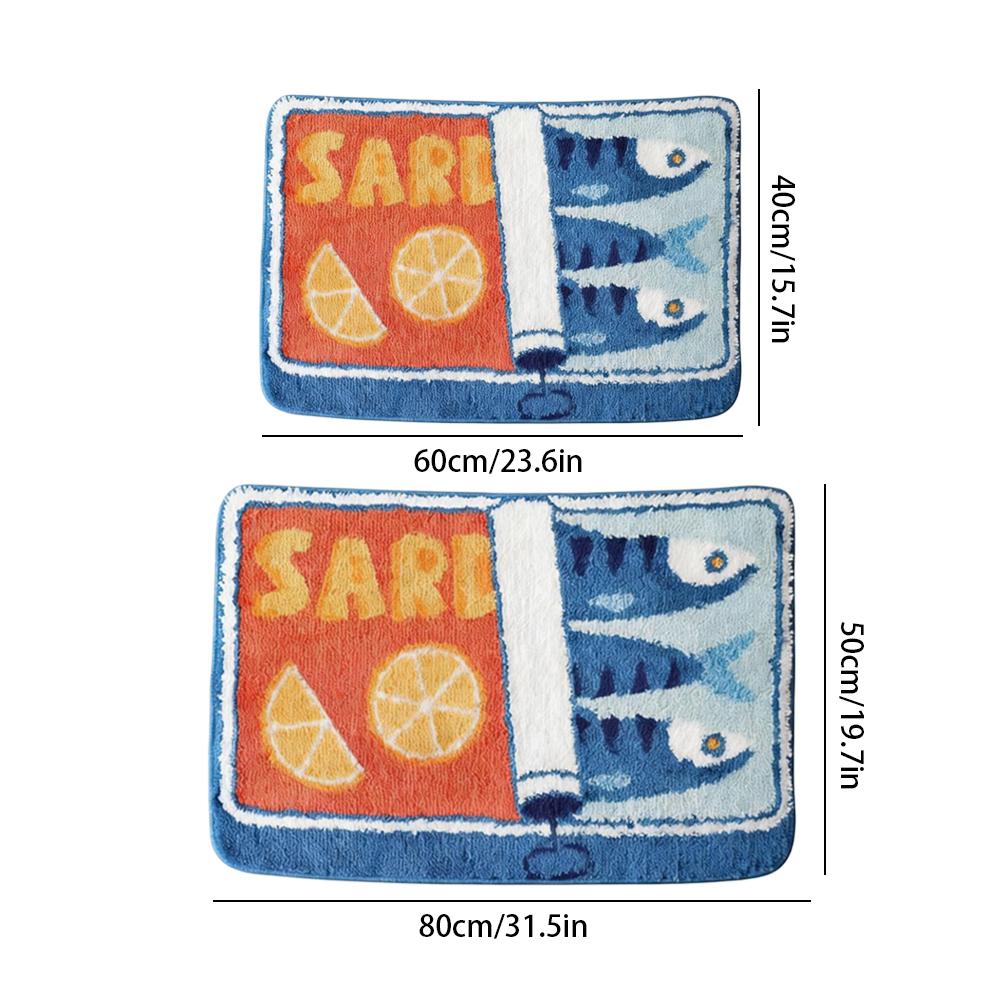 1pcs Faux Cashmere Doormat Cartoon Sardine Bath Mat Absorbent Floor Non Slip Bathroom Bedroom Rug Carpet For Kitchen Entrance