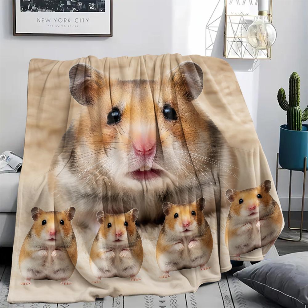 1Pc Hamster and Rat Print Flannel Blanket, High Quality Comfortable for All Seasons, Home Decor, Warmth and Comfort, Perfect for Gifts
