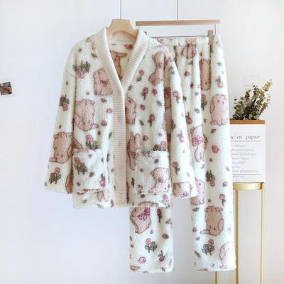 Women's Cozy Flannel Pajama Set – Tulip Rabbit Design for Autumn & Winter