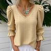 2026 Spring New Women's V-neck Hollow Casual Mid-sleeve Solid Color Top