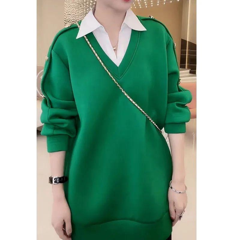 Loose Fake Two-piece Sweatshirt 2025 Autumn and Winter New Fashion Slimming Spliced Shirt Collar Casual Top