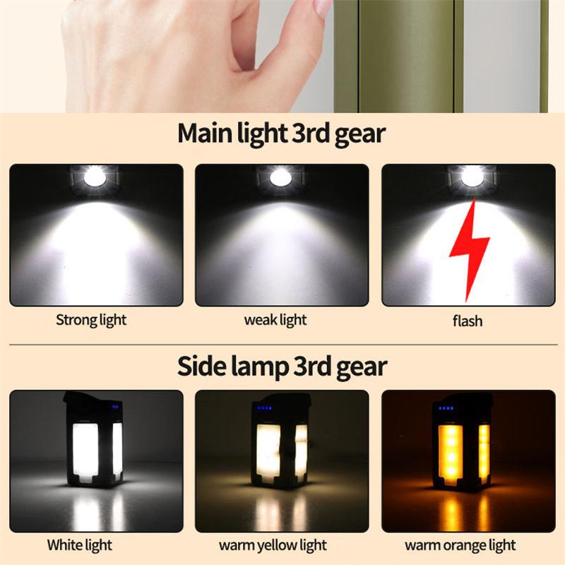 LED Digital Display Camping Light Foldable Hangable Indoor/Outdoor Emergency Light Solar-Powered/Rechargeable Household Light