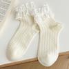 Milky White Bow Lace Socks Women Cute Lolita Japanese Jk Lace Socks Lolita Sweat-Absorbent Mid-Tube Socks