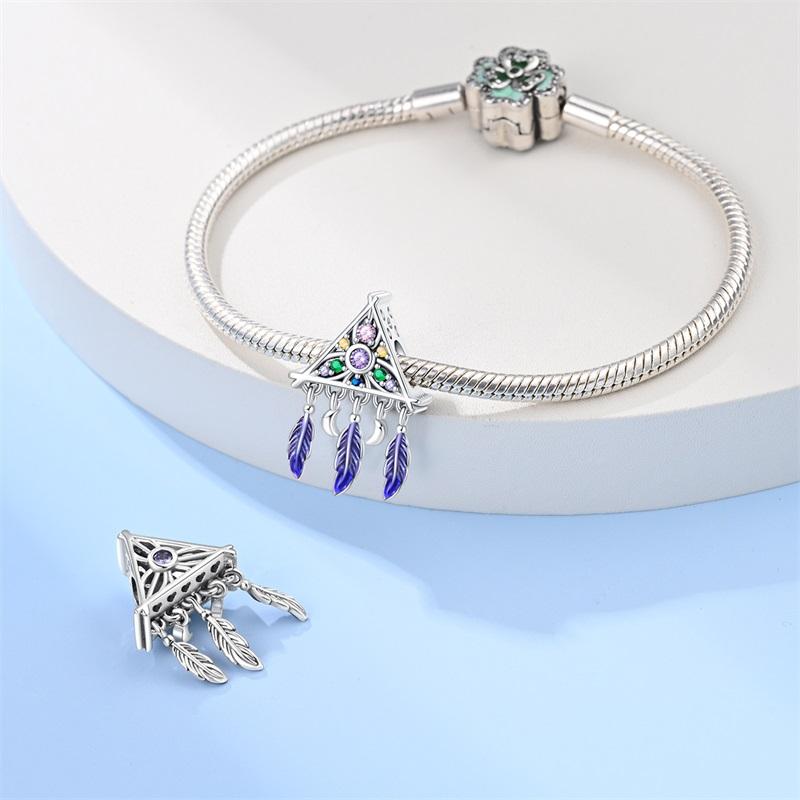 New copper Butterfly Dreamcatcher Tassel Charm Bead Charms Pendant Feather Bead Compatible With Pandach Authentic Bracelets Do It Yourself Jewellery