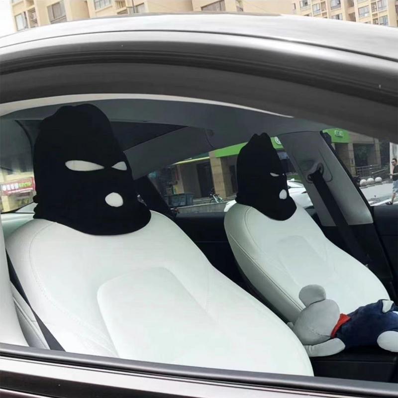 3-hole Car Seat Headrest Full Face Cover Ski Mask Hat Anti Ash Protection For Car Interior Seats Funny Cover Decoration