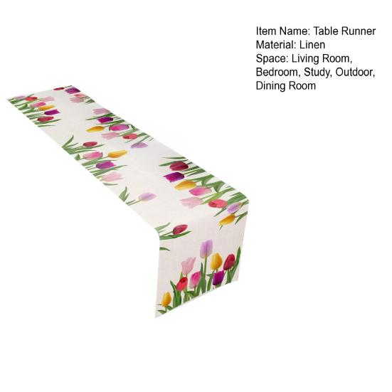 Tulip Table Runner Spring Summer Floral Linen Tablecloth Blooming Flowers Table Protector for Dining Table Home Farmhouse Decor Picnic Party
