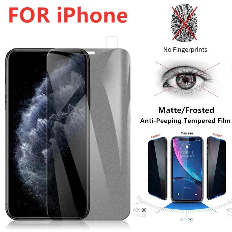 1/2Pcs Matte Privacy Anti-Peep Tempered Glass For iPhone 15 14 12 11 13 Pro Max 14 15 Plus Glass Frosted Screen Protectors Film 2