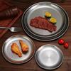 Bandeja Redonda Vintage Aço Inoxidável Bandeja de Servir para Churrasco Prato de Servir Bife para Frutas Sobremesas Café Estilo Rústico Industrial Louça para Casa