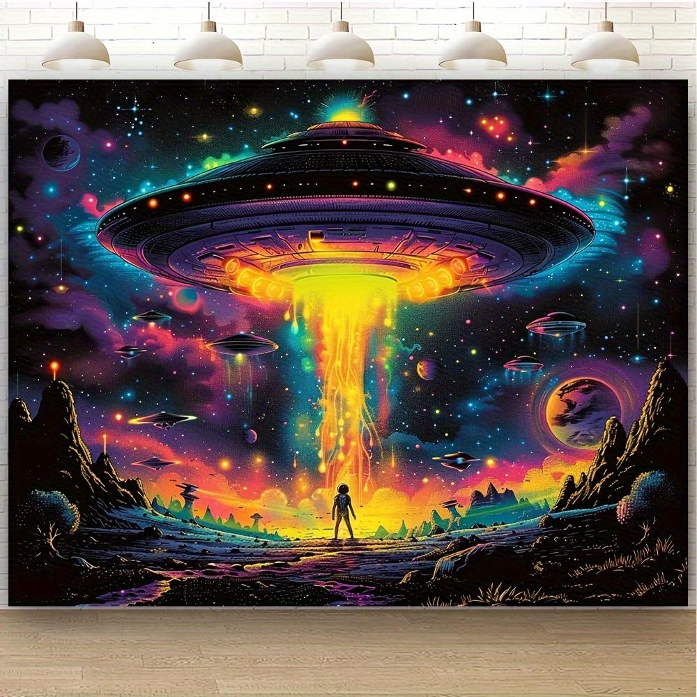 

1pc Alien Spaceship Tapestry Vibrant Space Bohemian Galaxy Wall Art Durable Peach Light Beige Fabric Horizontal Indoor Wall 74x94cm(29x37in)