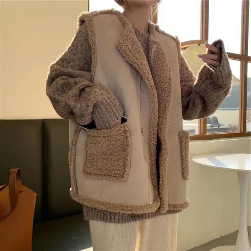 Women Waistcoat Gilet Vest V Neck Sleeveless Coat Woolen Winter Warm Ruffle Tops Women Waistcoat Gilet Vest V Neck Sleeveless Coat Woolen Winter Warm Ruffle Tops