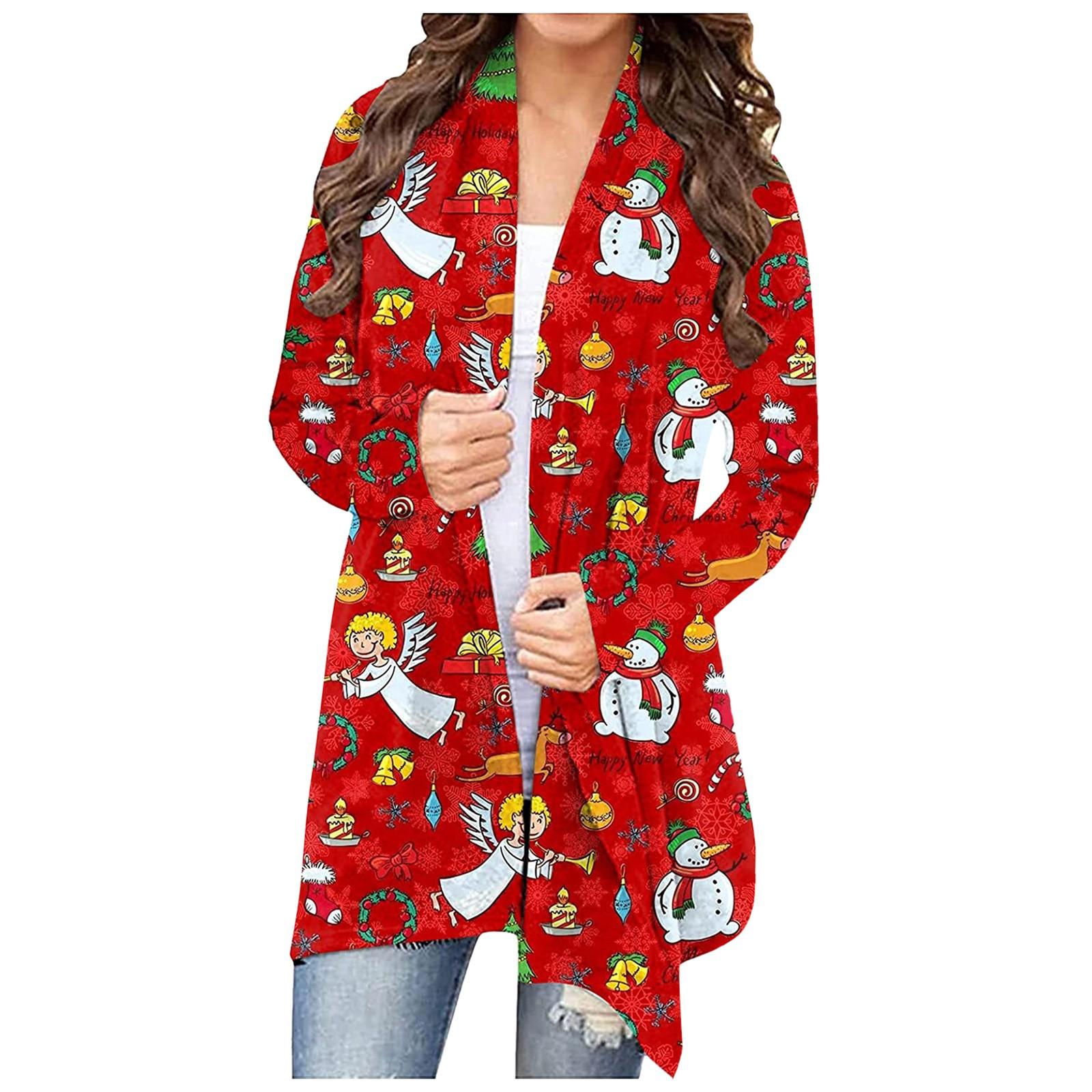 

Женский рождественский кардиган с длинными рукавами и принтом, легкая куртка XL белый