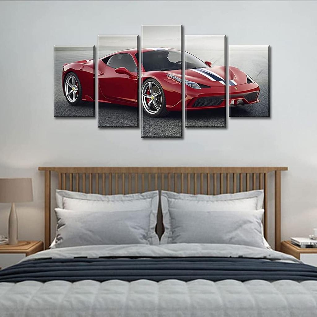 Unframed 5 Pcs Black and White Red Sports Car Paintings Canvas Pictures Wall Art Posters for Living Room Office Home Decor No Framed