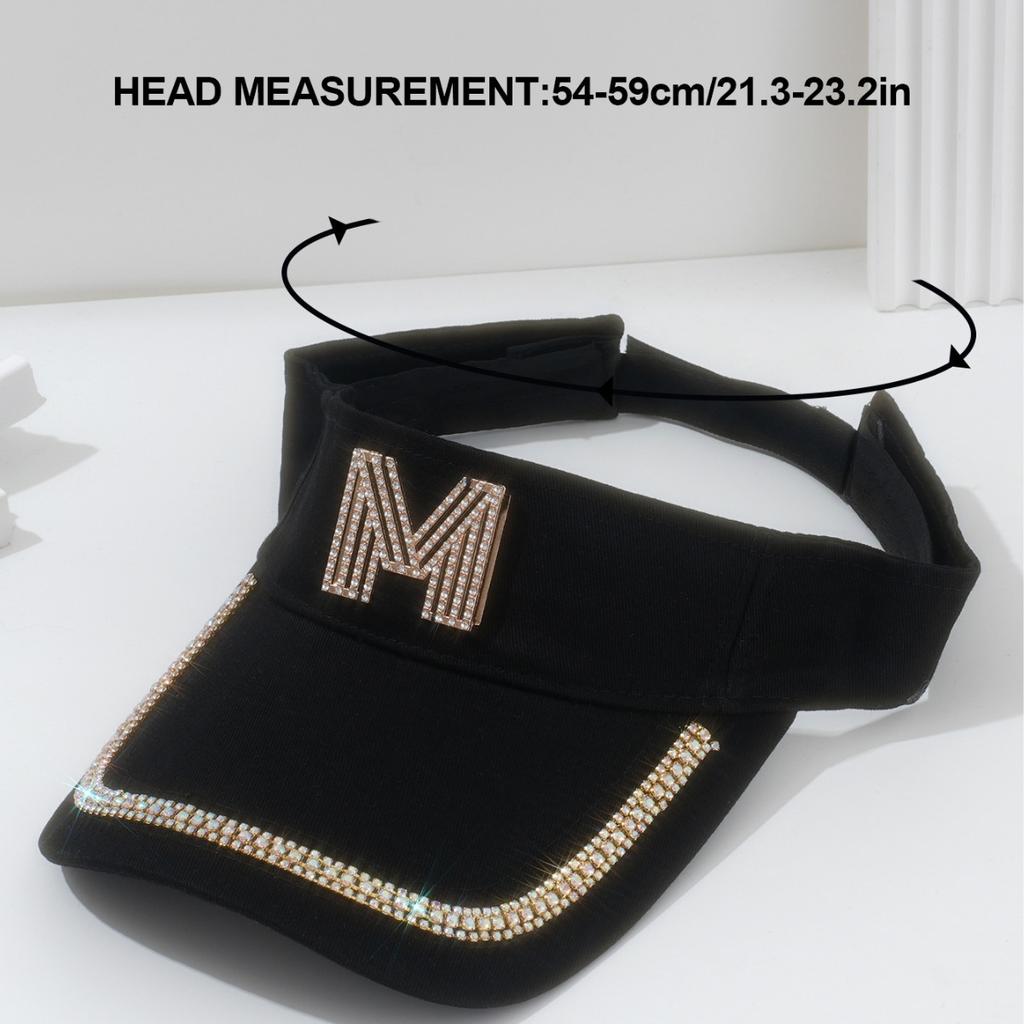Popular women's couple baseball cap flash diamond three-dimensional letter M with golden rhinestone half-brimmed hat resort beach