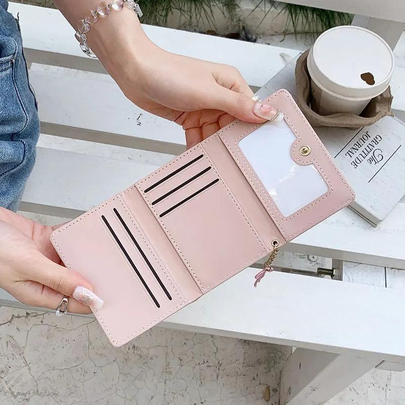 Korean Student Card Card Bag Cute Short Wallet Women Bow Leather Money Holder Wallet Three Fold Wallet Card Holder Coin Purse