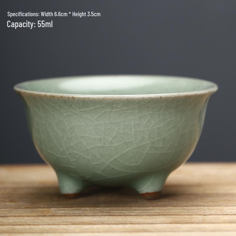 Ru Kiln Master Crackled Porcelain Tea Tasting Cup - Ceramic Kung Fu Tea Set and Business Gift