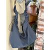 2025 Korean Retro Plaid Canvas Drawstring Tote - Large Commuter Shoulder/Crossbody Bag