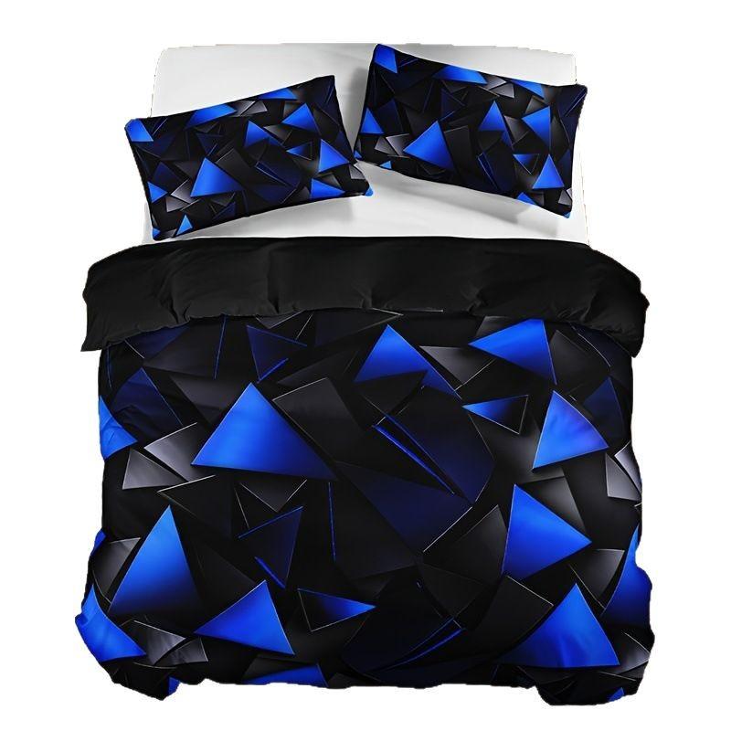 Geometric Triangle Duvet Set Blue Digital Print Three-Piece Set For Home And Dormitory Decoration